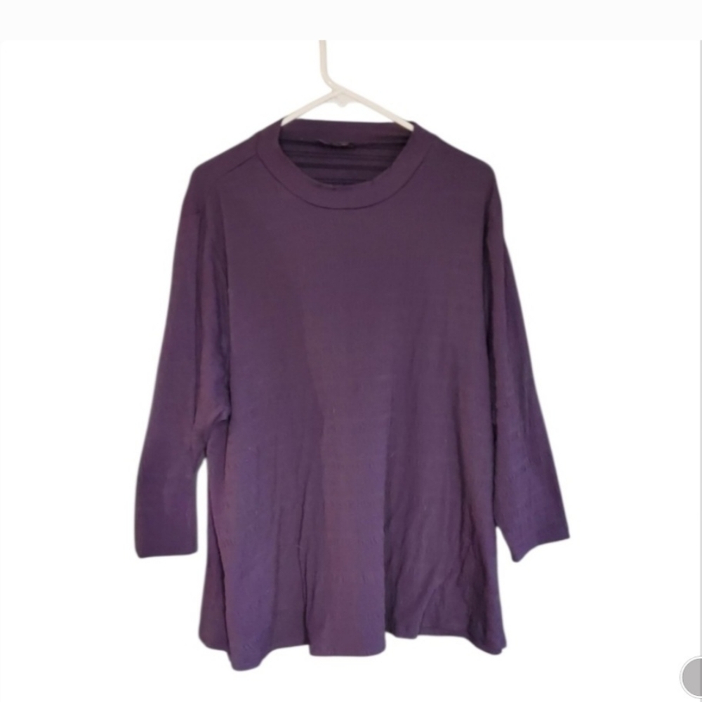 Lane Bryant Women Plus 22/24 Purple Blouse Top 3/4 Sleeve Texture Peasant Whimsy